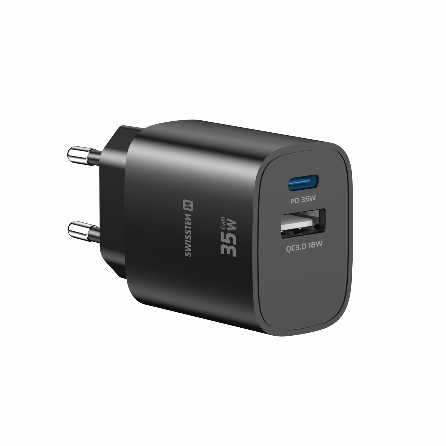 Swissten Síťový Adaptér Edge GaN 1x USB-C PD 35W + 1x USB-A 18W QC černá