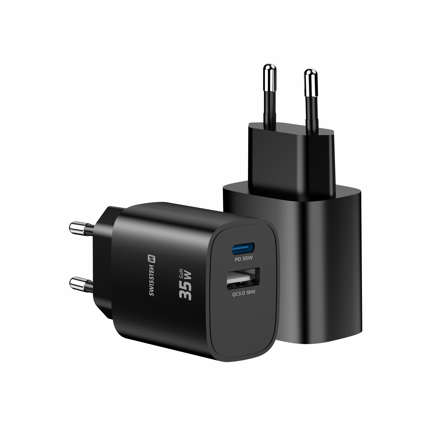 Swissten Síťový Adaptér Edge GaN 1x USB-C PD 35W + 1x USB-A 18W QC černá