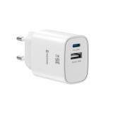 Swissten Síťový Adaptér Edge GaN 1x USB-C PD 35W + 1x USB-A 18W QC bílá