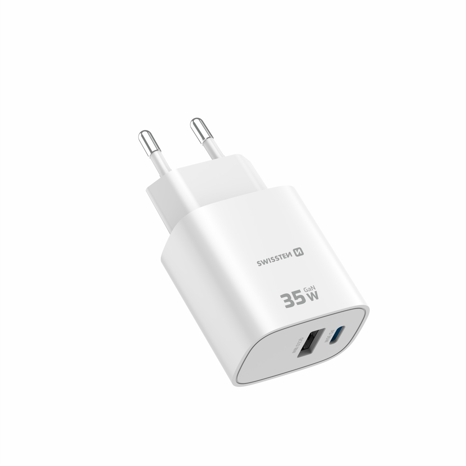 Swissten Síťový Adaptér Edge GaN 1x USB-C PD 35W + 1x USB-A 18W QC bílá