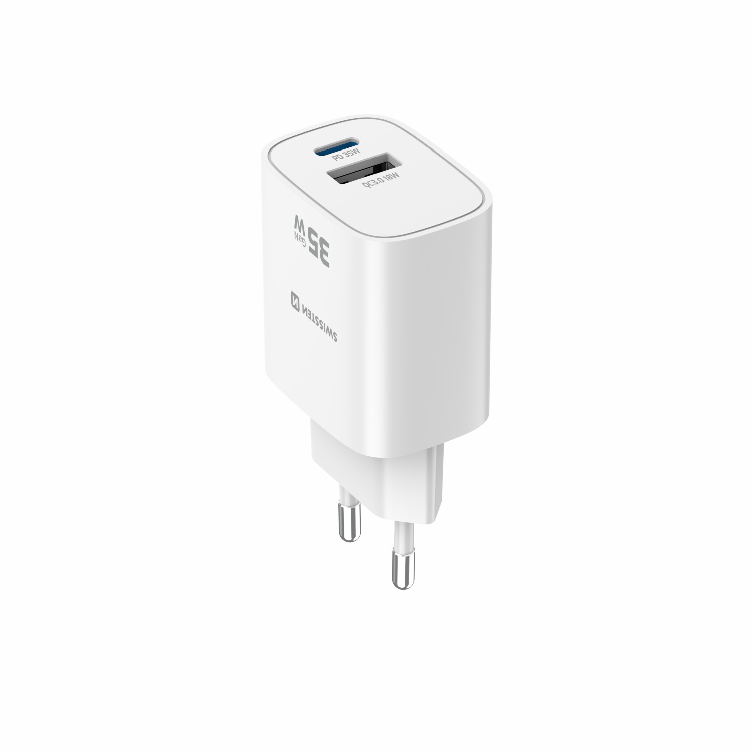 Swissten Síťový Adaptér Edge GaN 1x USB-C PD 35W + 1x USB-A 18W QC bílá