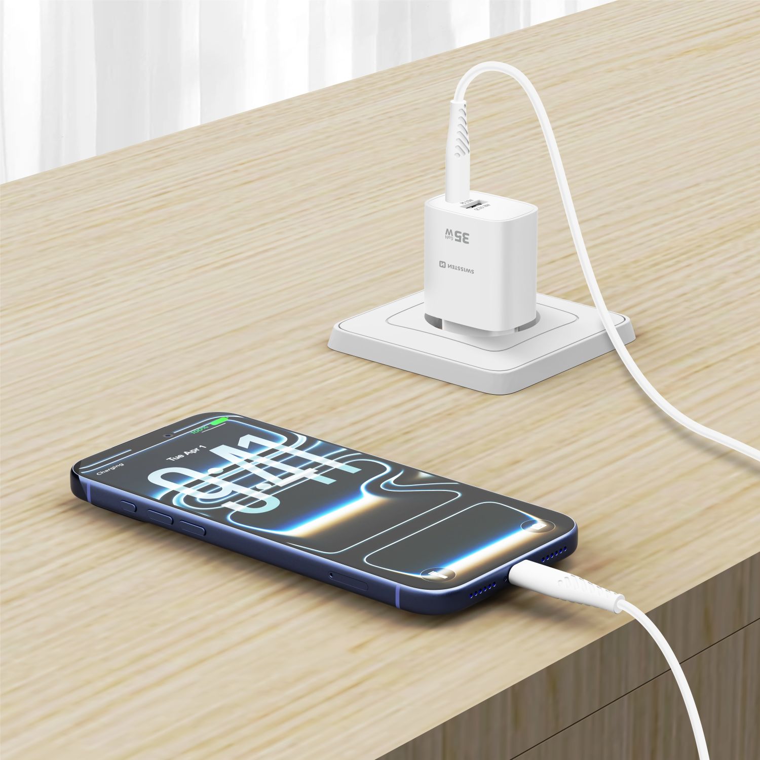 Swissten Síťový Adaptér Edge GaN 1x USB-C PD 35W + 1x USB-A 18W QC bílá