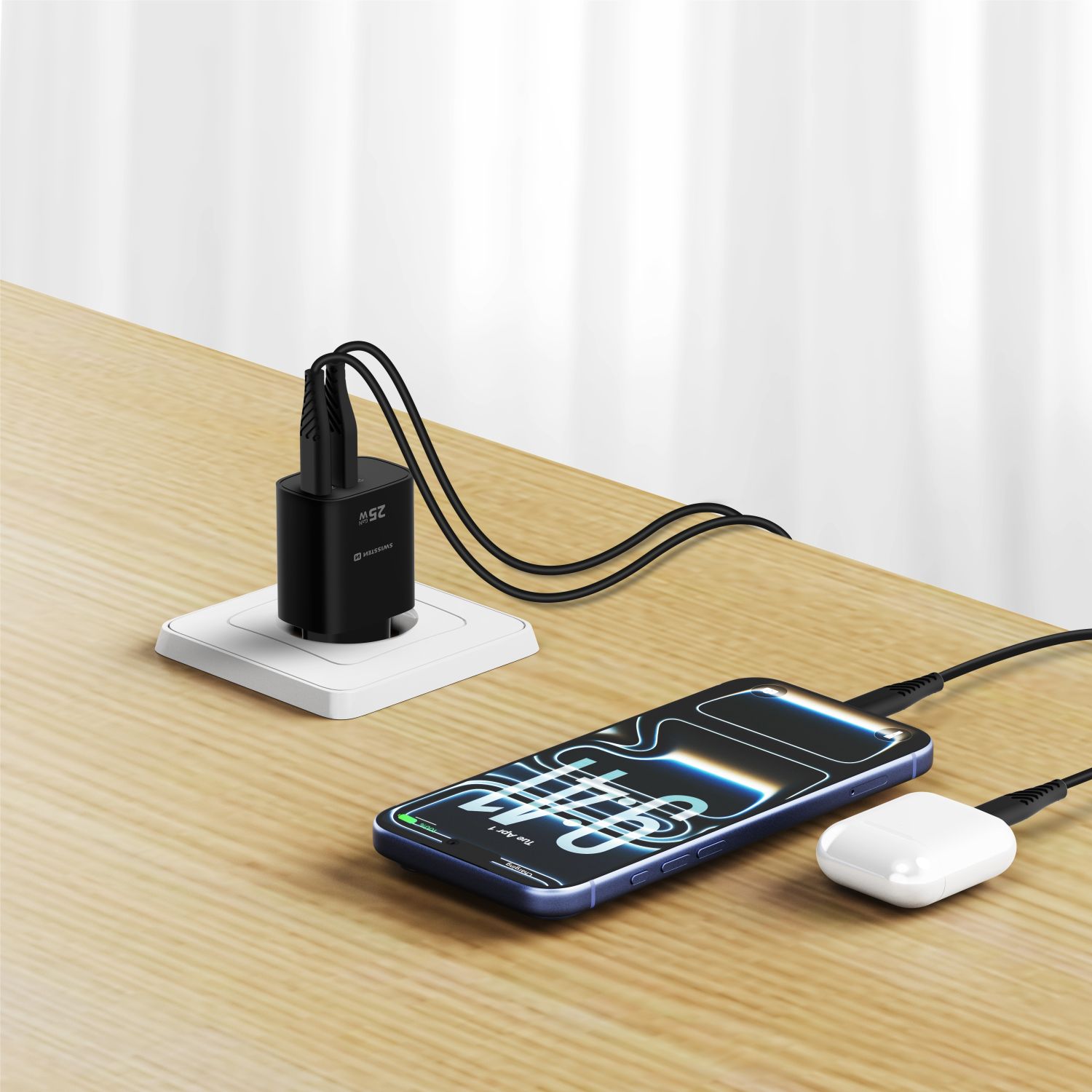 Swissten Síťový Adaptér Edge GaN 1x USB-C PD 25W + 1x USB-A 18W QC černá