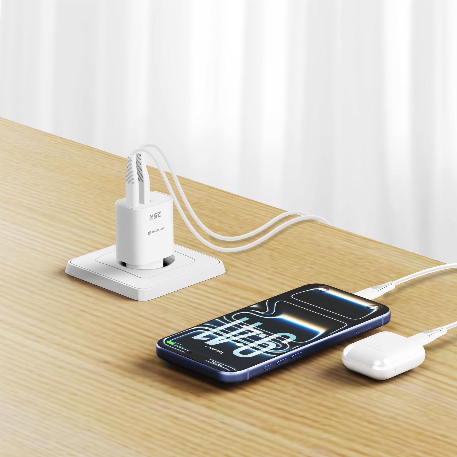 Swissten Síťový Adaptér Edge GaN 1x USB-C PD 25W + 1x USB-A 18W QC bílá