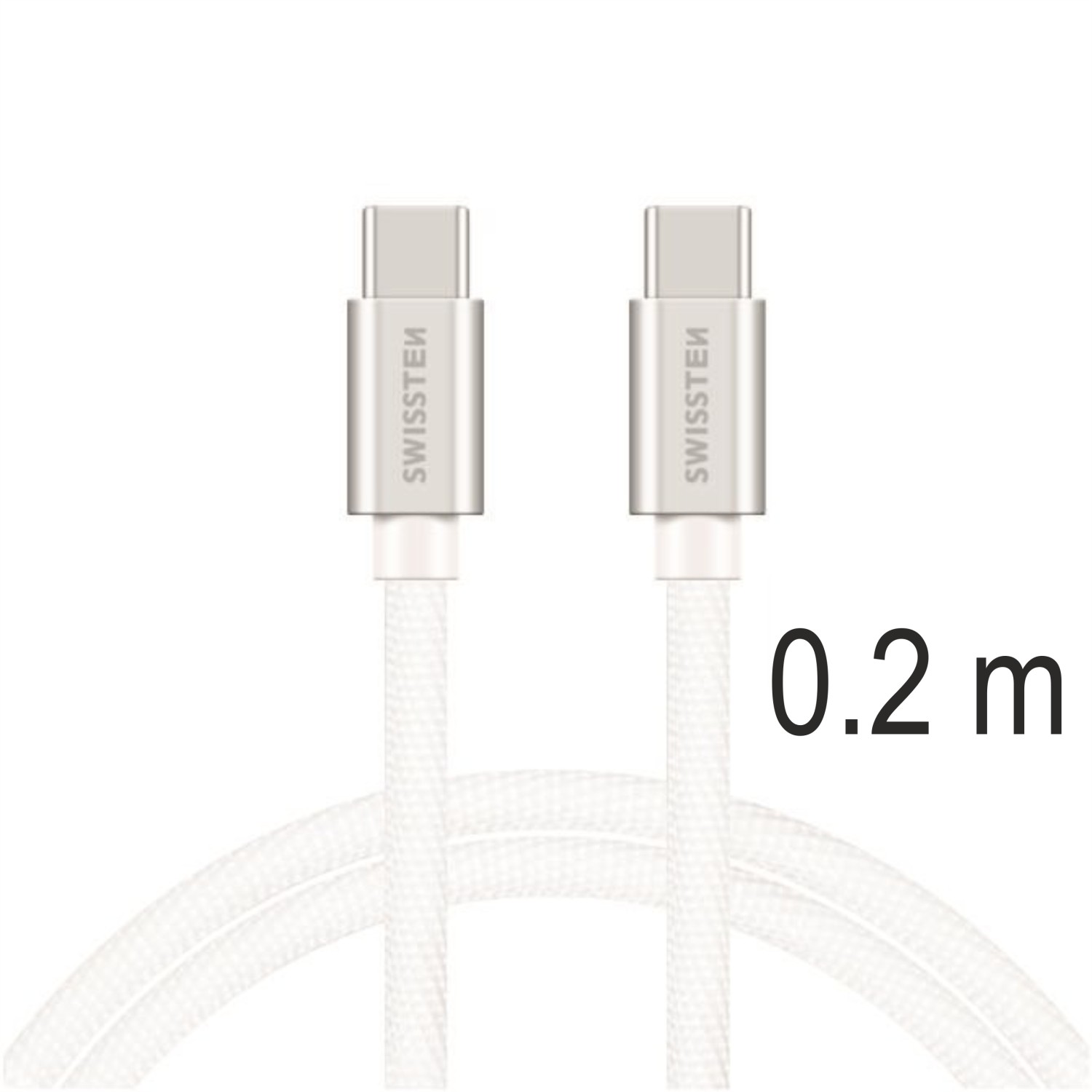 Datový Kabel Swissten Textile USB-C / USB-C 0.2 M stříbrná