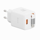 Swissten Adaptér SlideCHARGE GaN 45W, 1x USB-A 18W se zatahovacím USB-C kabelem 0.75 M bílá