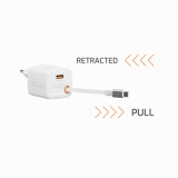 Swissten Adaptér SlideCHARGE GaN 45W, 1x USB-A 18W se zatahovacím USB-C kabelem 0.75 M bílá