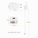 Swissten Adaptér SlideCHARGE GaN 45W, 1x USB-A 18W se zatahovacím USB-C kabelem 0.75 M bílá