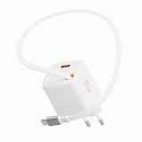Swissten Adaptér SlideCHARGE GaN 45W, 1x USB-A 18W se zatahovacím USB-C kabelem 0.75 M bílá