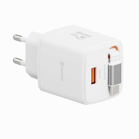 Swissten Adaptér SlideCHARGE GaN 45W, 1x USB-A 18W se zatahovacím USB-C kabelem 0.75 M bílá