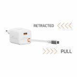 Swissten Adaptér SlideCHARGE GaN 30W, 1x USB-A 18W se zatahovacím USB-C kabelem 0.75 M bílá