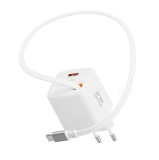 Swissten Adaptér SlideCHARGE GaN 30W, 1x USB-A 18W se zatahovacím USB-C kabelem 0.75 M bílá