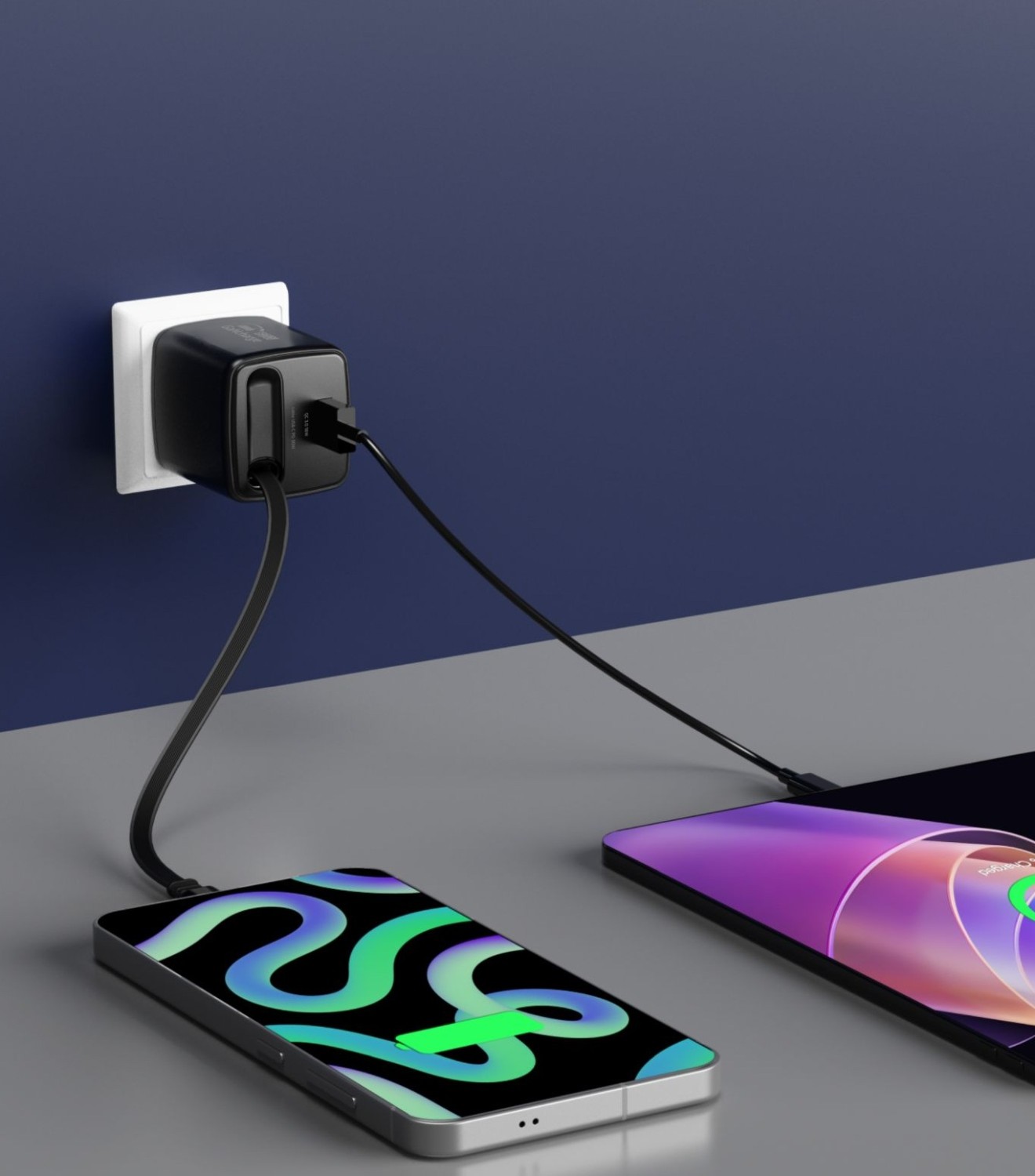 Swissten Adaptér SlideCHARGE GaN 30W, 1x USB-A 18W se zatahovacím USB-C kabelem 0.75 M černá