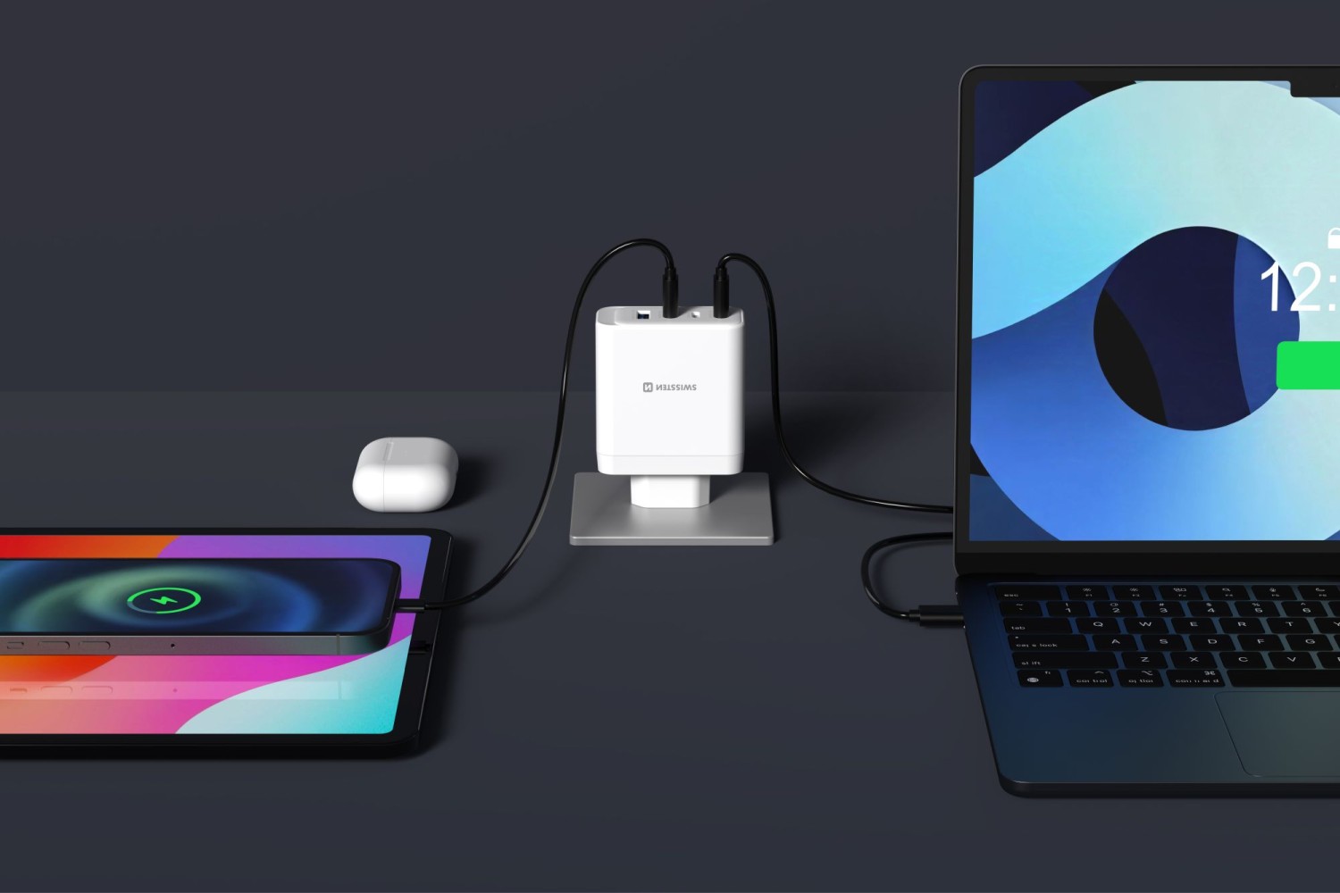 Swissten Adaptér GaN 2x USB-C + 1x USB-C PD 20W + 1x USB-A QC 30W bílá