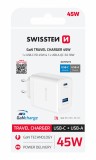 Swissten Síťový Adaptér GaN 1x USB-C 45W PD + 1x USB-A 18W QC bílá