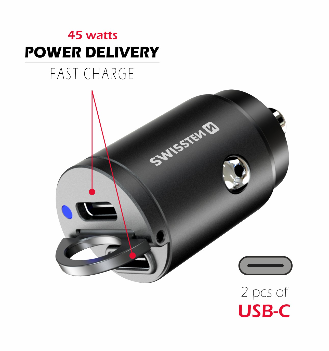 Swissten CL Adaptér Power Delivery 2x USB-C 45W Nano černá
