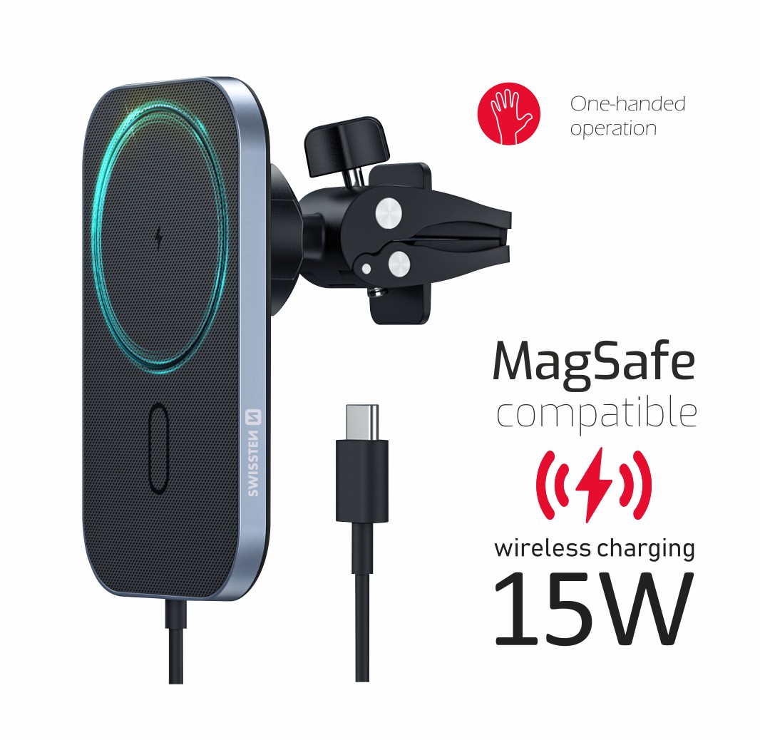 Magnetický držák do ventilace auta SWISSTEN s bezdrátovýmnabíjením 15W (kompatibilní s MagSafe)