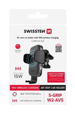 Smart držák do ventilace auta s bezdrátovým nabíjením 15W SWISSTEN S-GRIP W2-AV5