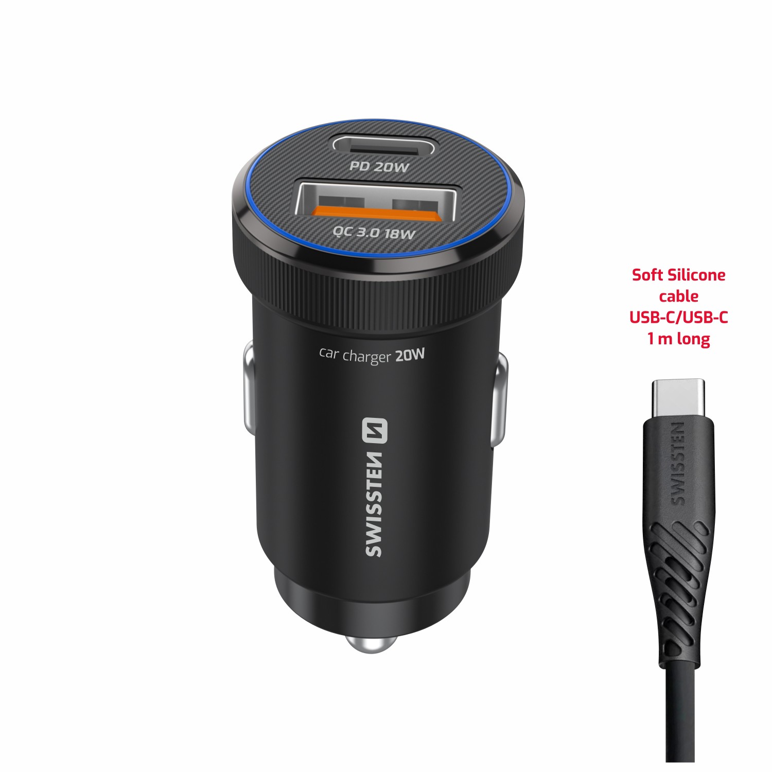 Swissten CL Adaptér USB-C PD + USB-C, 20W černá + kabel USB-C / USB-C 1m