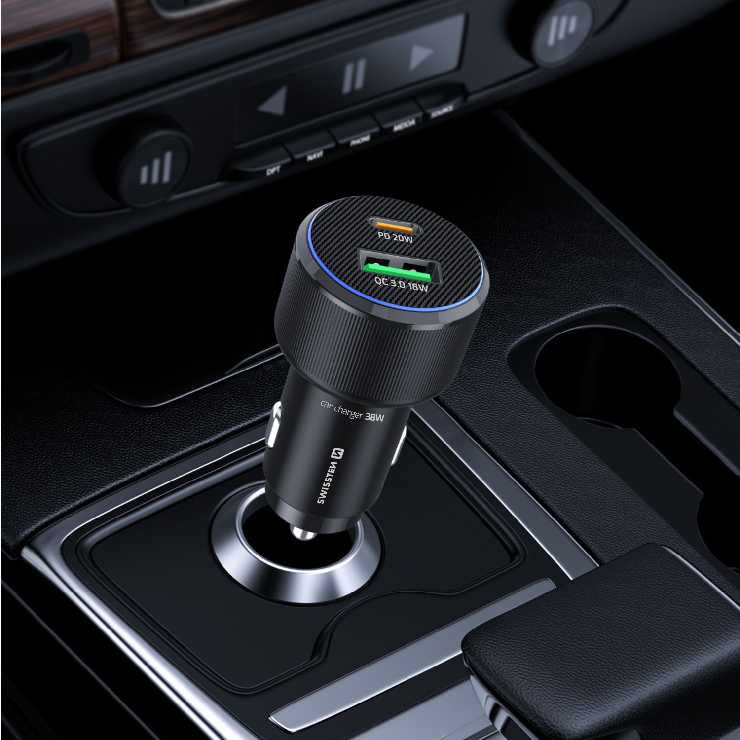 Swissten CL Adaptér USB-C PD + USB-A, 38W černá