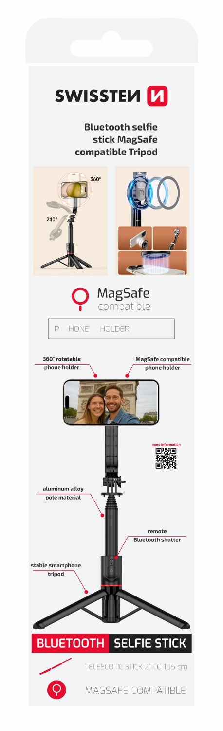 Swissten Bluetooth Selfie Stick Tripod (kompatibilní s MagSafe)