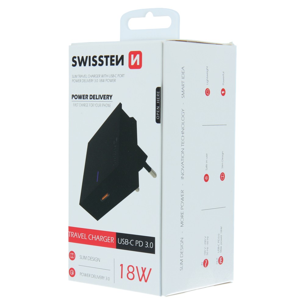 Swissten Síťový Adaptér Power Delivery 3.0 18W černá
