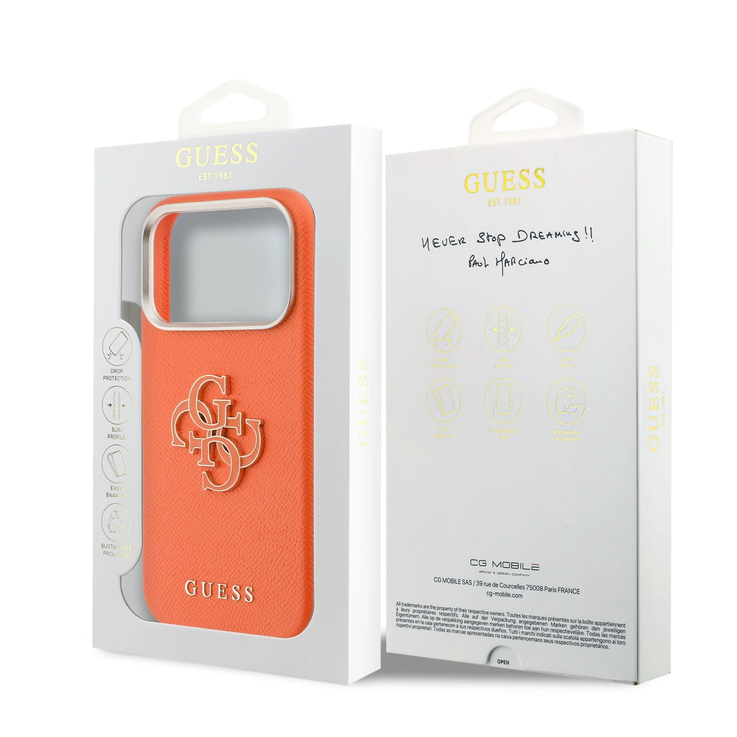 Guess PU Resin Logo Zadní Kryt pro iPhone 17 Pro Max Orange