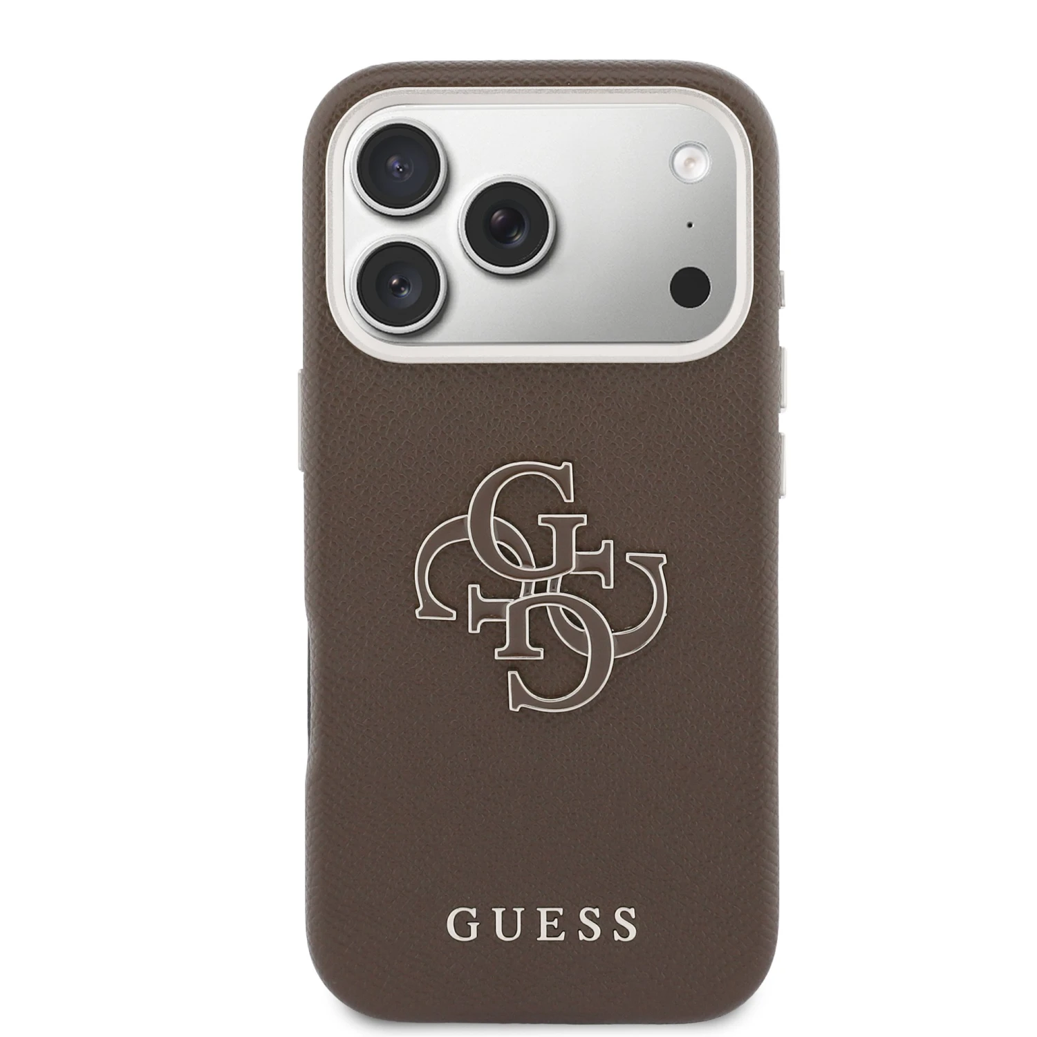 Guess PU Resin Logo Zadní Kryt pro iPhone 17 Pro Max Brown