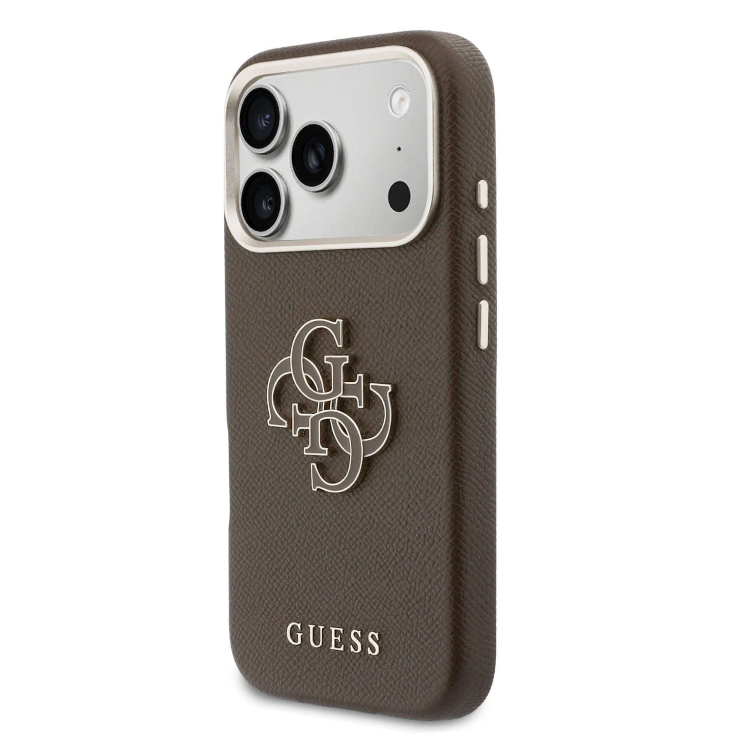 Guess PU Resin Logo Zadní Kryt pro iPhone 17 Pro Brown