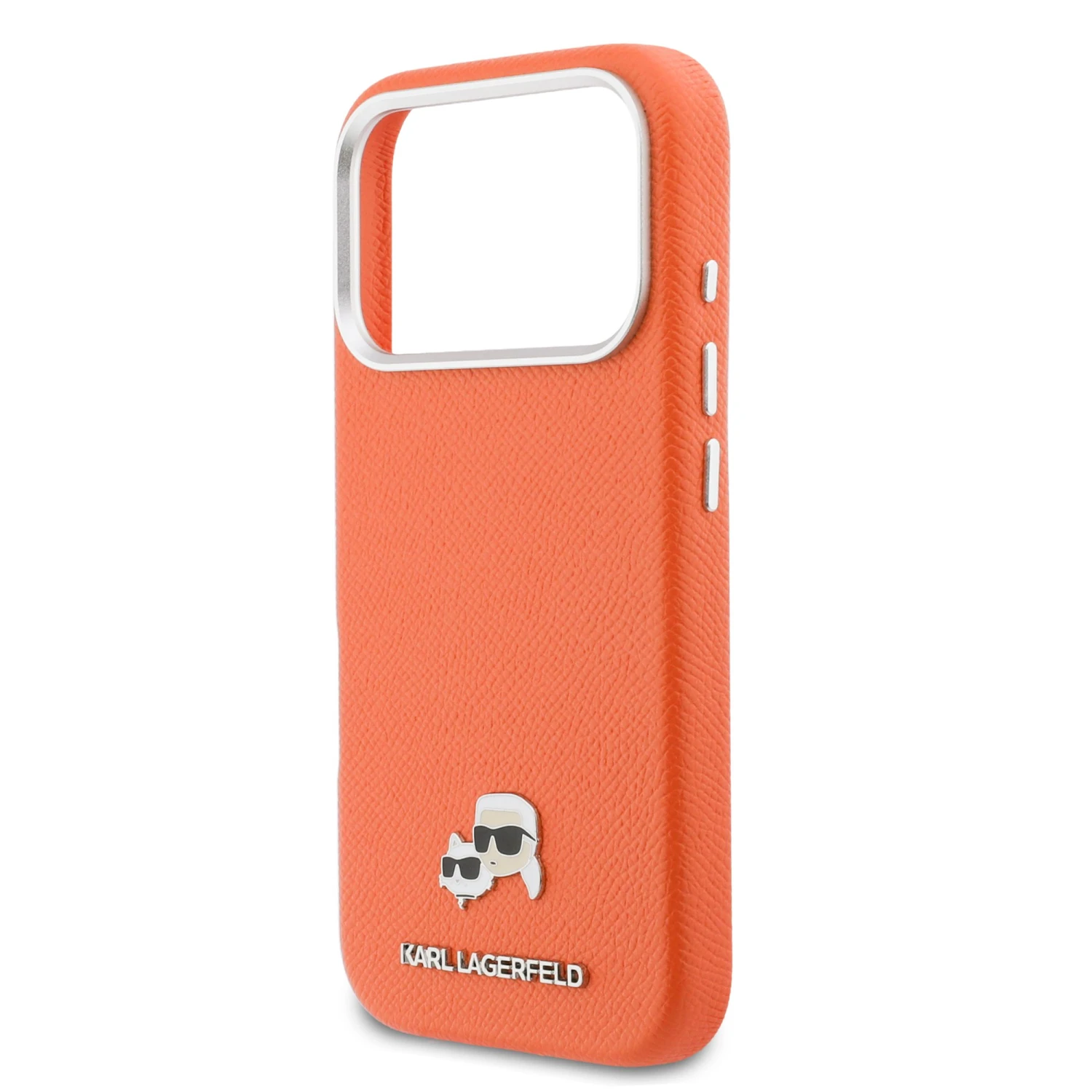 Karl Lagerfeld PU Karl and Choupette Heads Pins MagSafe Zadní Kryt pro iPhone 17 Pro Orange