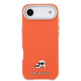 Zadní kryt Karl Lagerfeld PU Karl and Choupette Heads Pins MagSafe pro Apple iPhone Air, oranžová