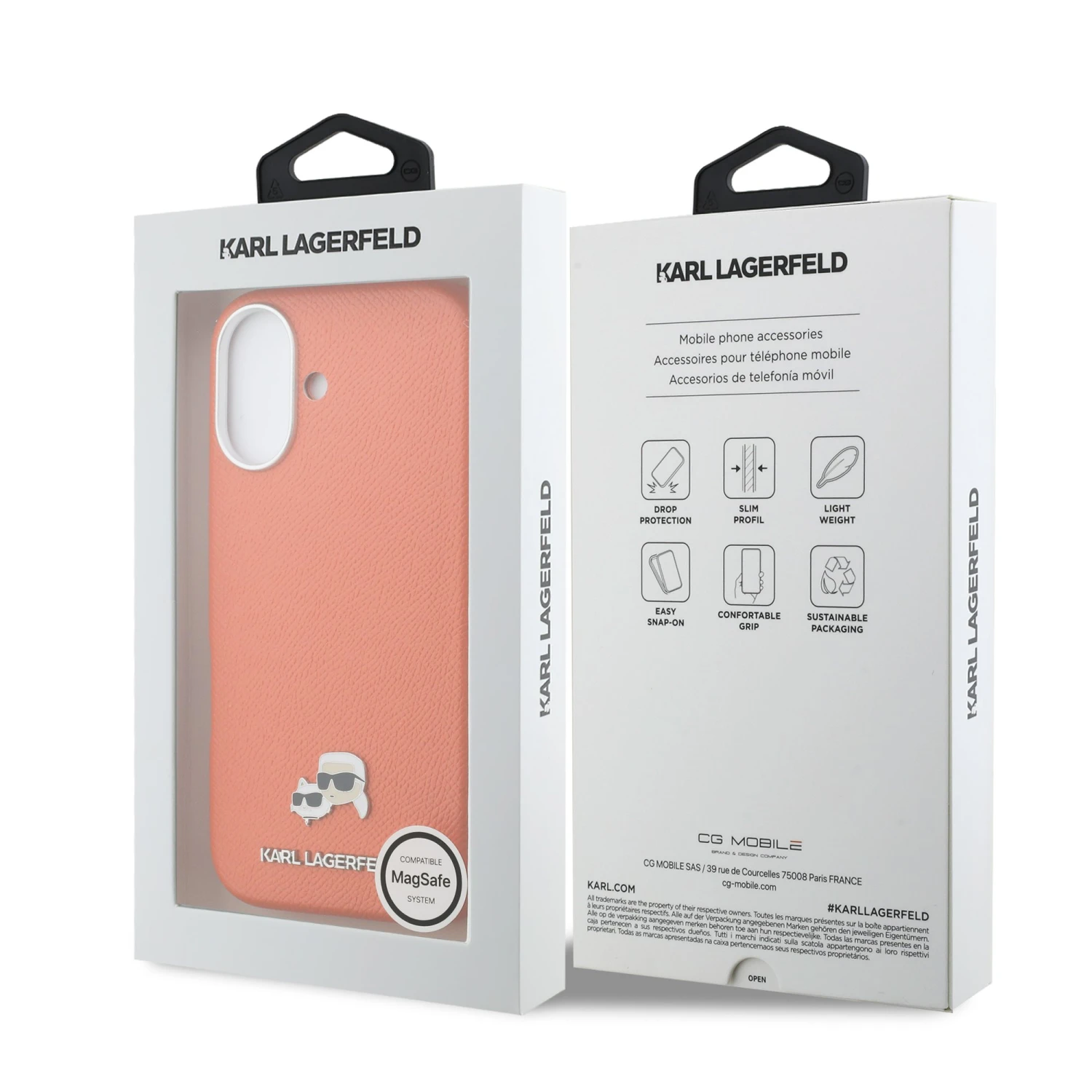 Karl Lagerfeld PU Karl and Choupette Heads Pins MagSafe Zadní Kryt pro iPhone 17 Orange