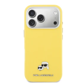 Zadní kryt Karl Lagerfeld PU Karl and Choupette Heads Pins MagSafe pro Apple iPhone 17 Pro, žlutá
