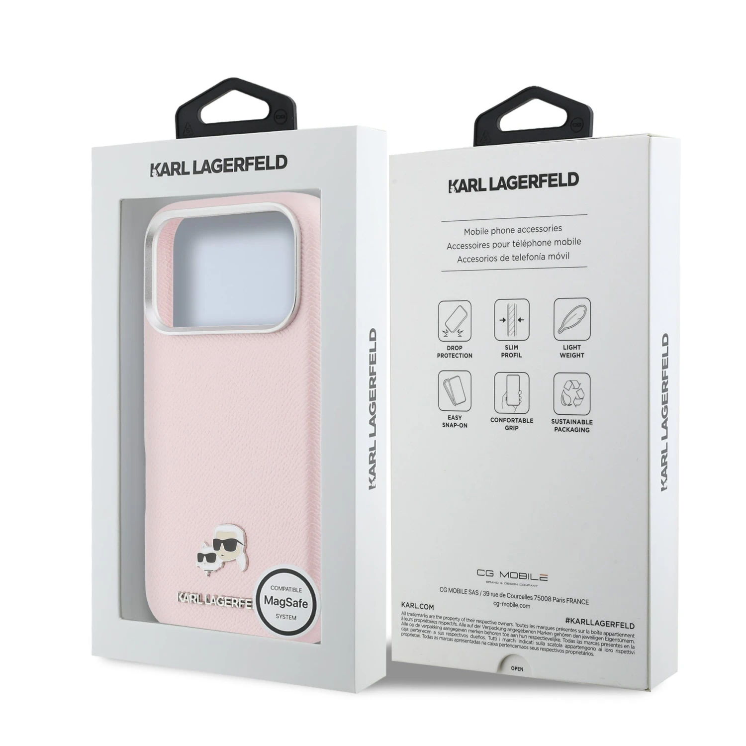 Karl Lagerfeld PU Karl and Choupette Heads Pins MagSafe Zadní Kryt pro iPhone 17 Pro Max Pink