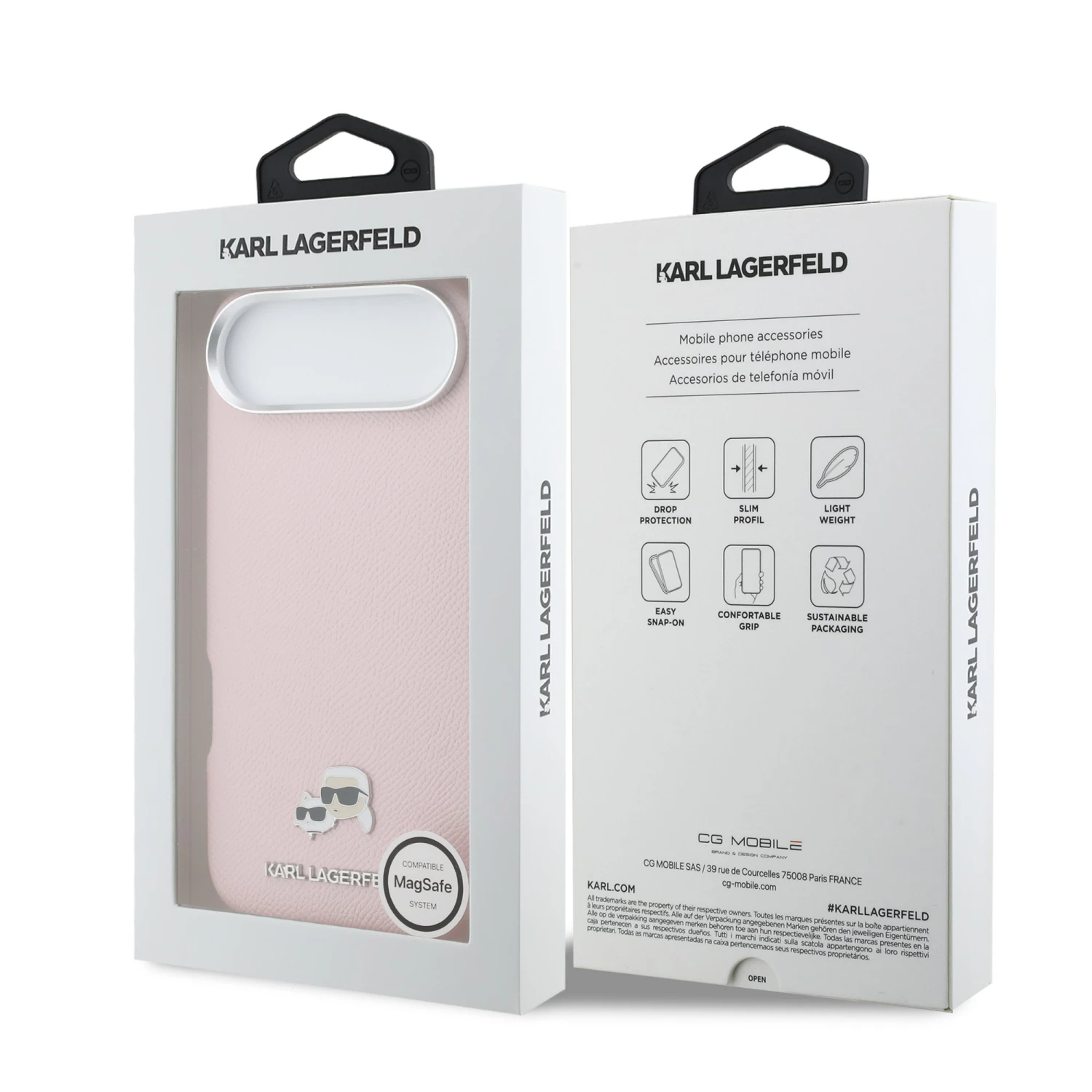 Karl Lagerfeld PU Karl and Choupette Heads Pins MagSafe Zadní Kryt pro iPhone Air Pink