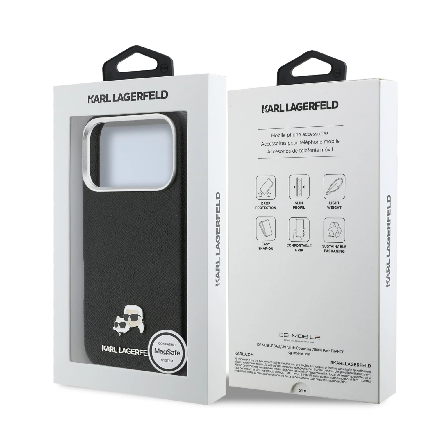 Karl Lagerfeld PU Karl and Choupette Heads Pins MagSafe Zadní Kryt pro iPhone 17 Pro Max Black