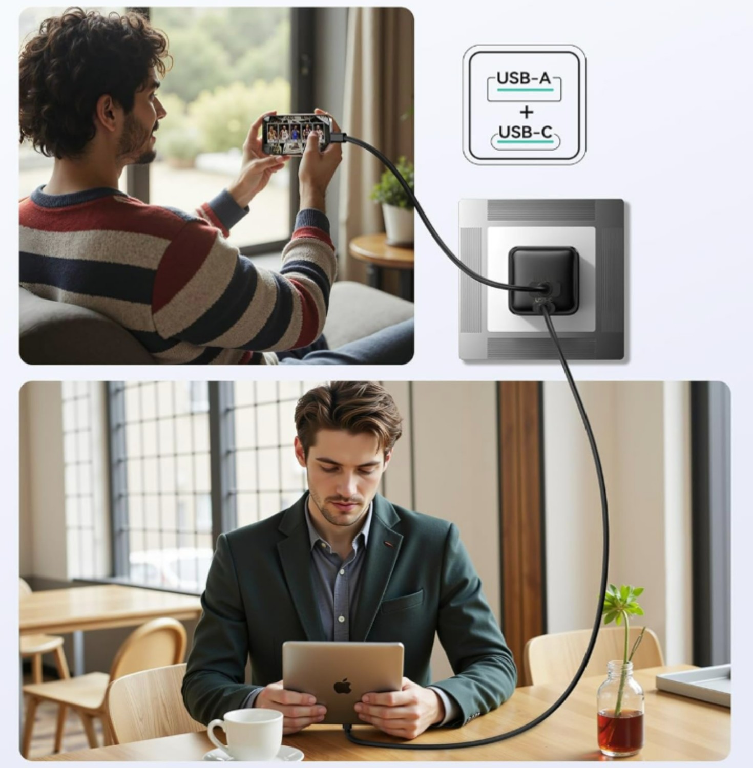 iPeax GaN Síťová nabíječka 45W (USB-C + USB-A) černá