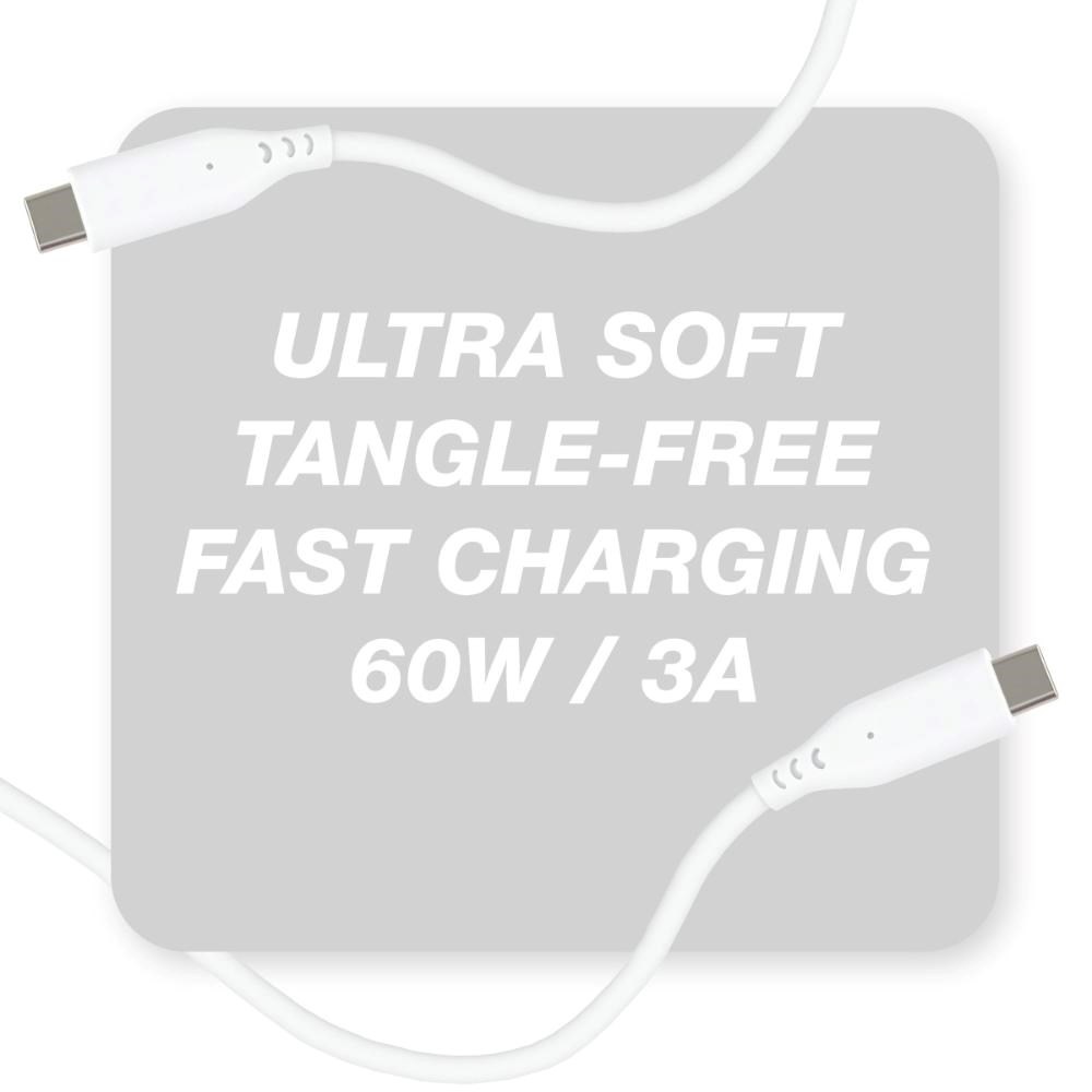 Silikonový Kabel PREMIUMCORD USB-C na USB-C, 60W, 480Mbps, 1,5m, bílá