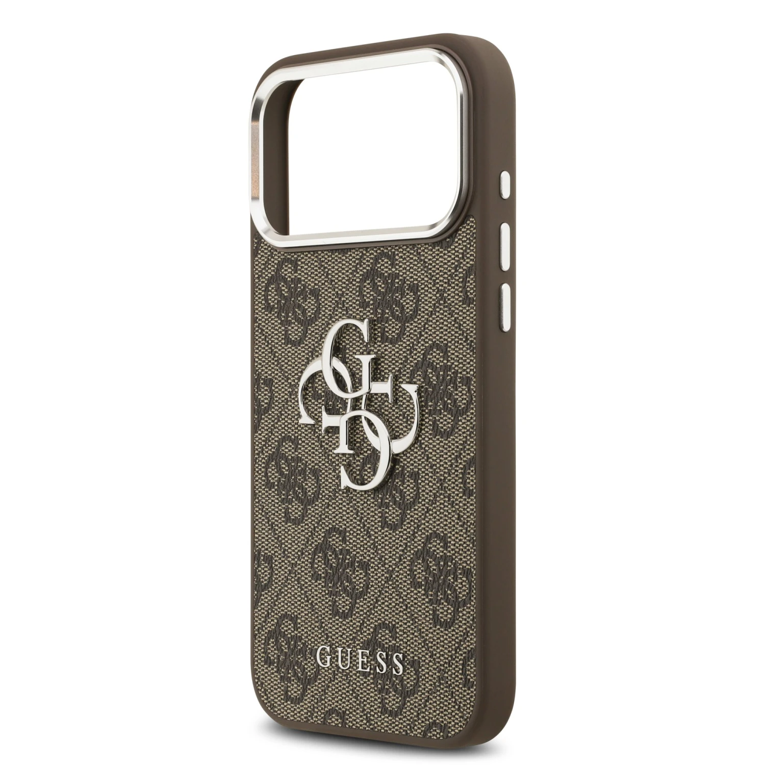 Guess PU 4G Metal Logo Zadní Kryt pro iPhone 17 Pro Max Silver Brown