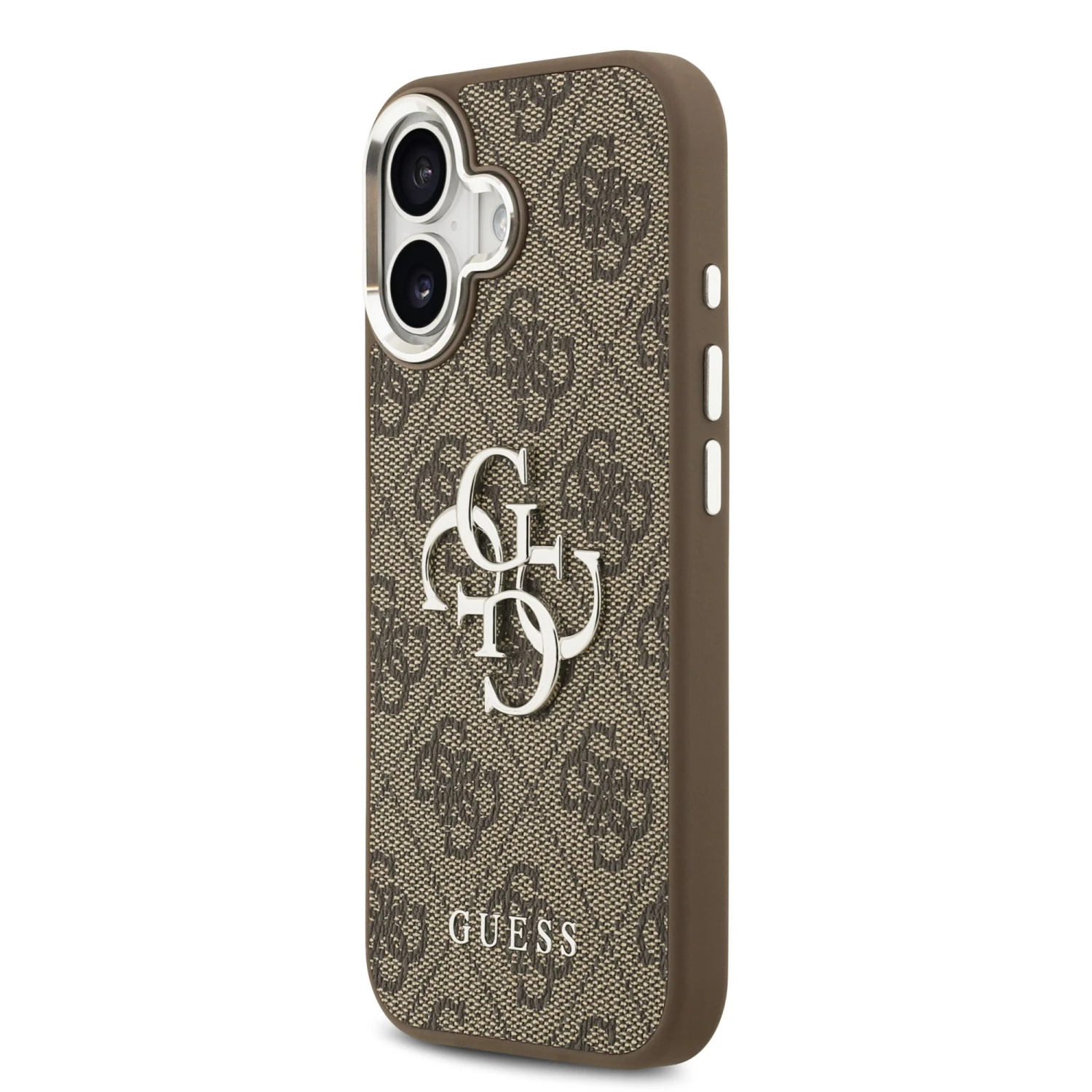 Guess PU 4G Metal Logo Zadní Kryt pro iPhone 17 Silver Brown