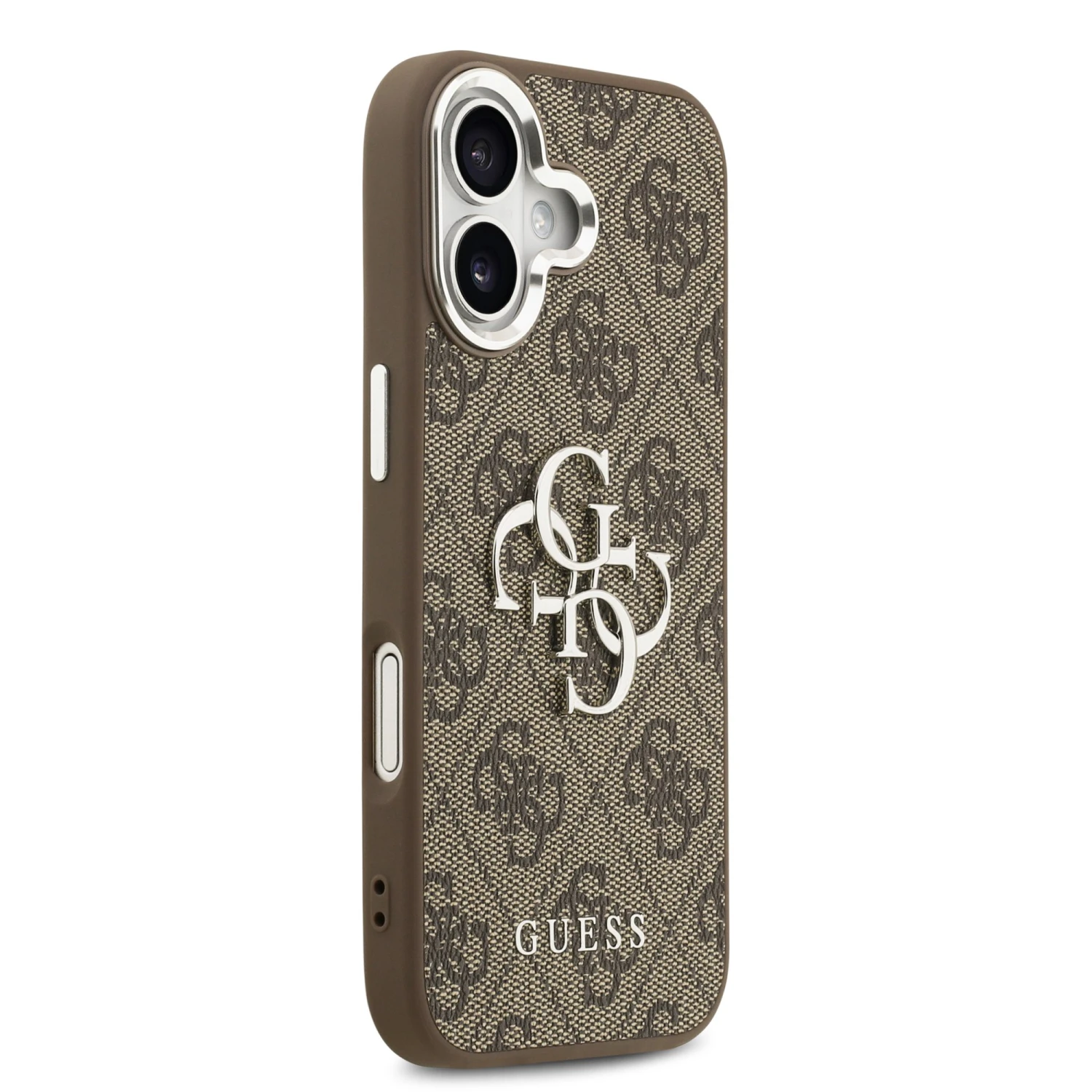 Guess PU 4G Metal Logo Zadní Kryt pro iPhone 17 Silver Brown
