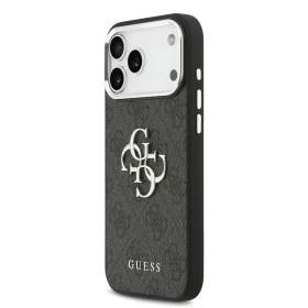 Zadní kryt Guess PU 4G Metal Logo pro Apple iPhone 17 Pro Max, stříbrno černá