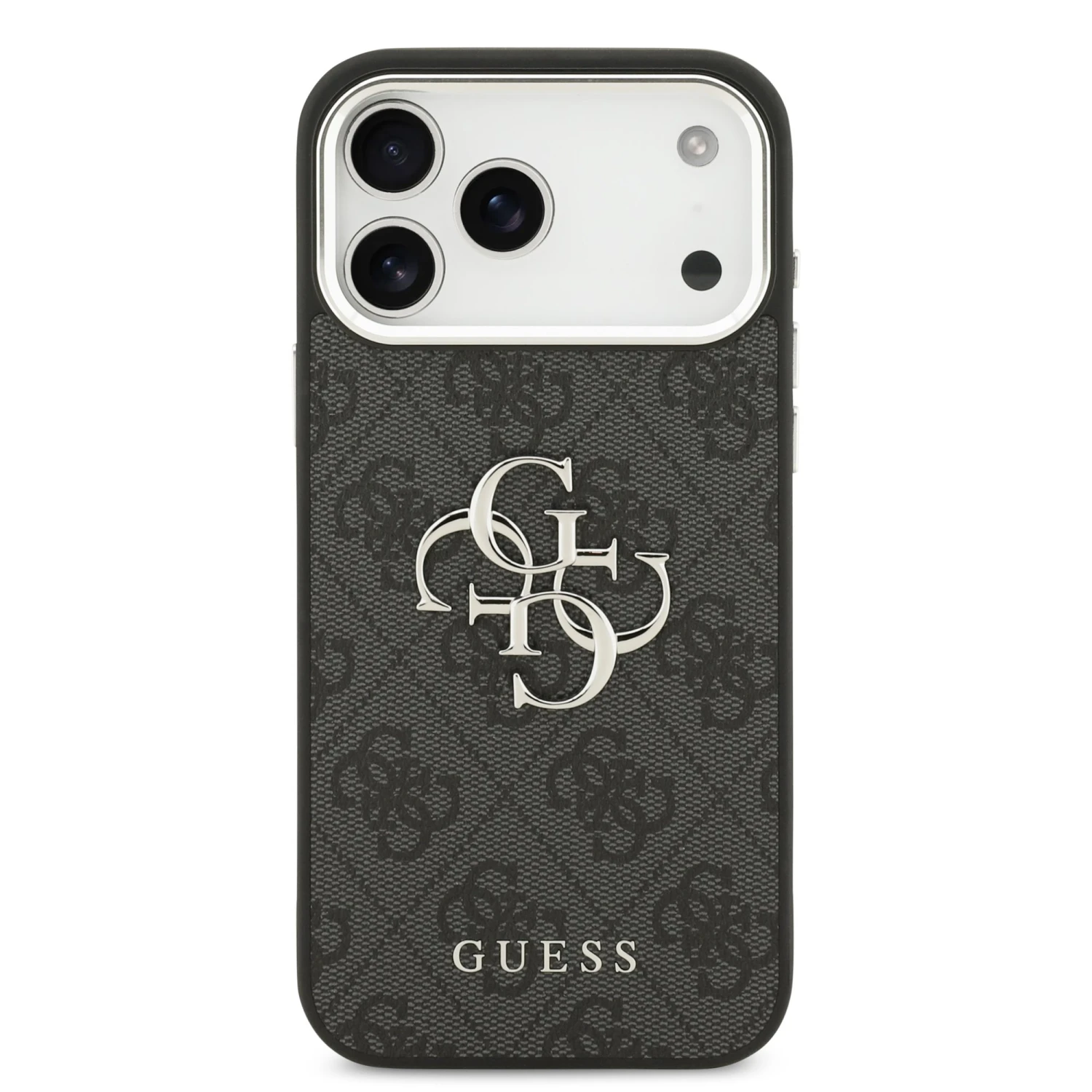 Guess PU 4G Metal Logo Zadní Kryt pro iPhone 17 Pro Max Silver Black