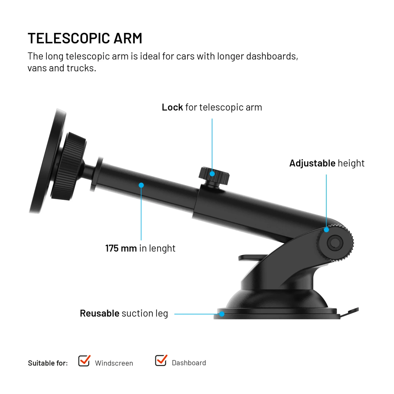 Magnetický držák FIXED MagCircle XL s přísavkou na sklo nebo palubní desku a podporou MagSafe, černý