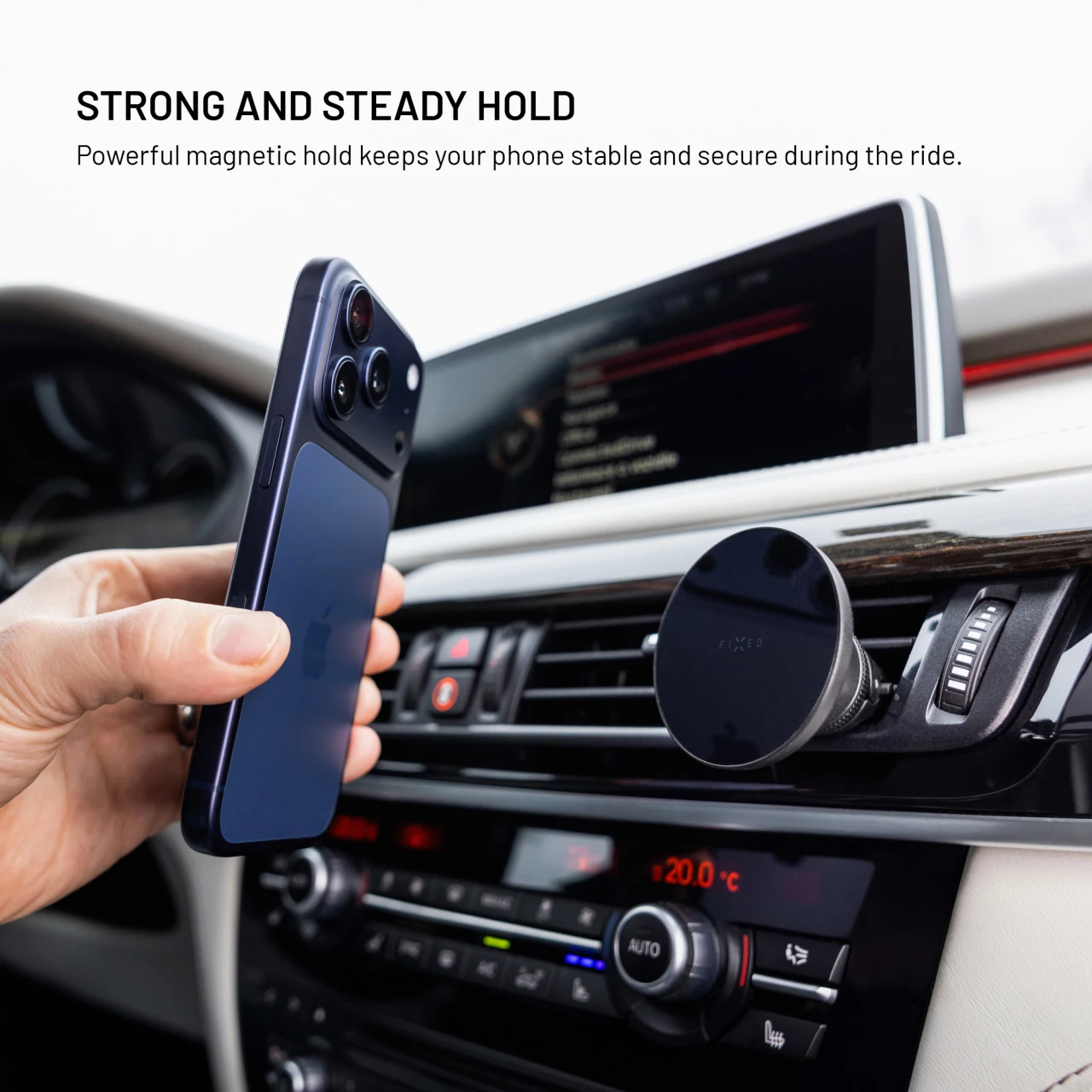 Magnetický držák FIXED MagCircle do ventilace s podporou MagSafe, černý