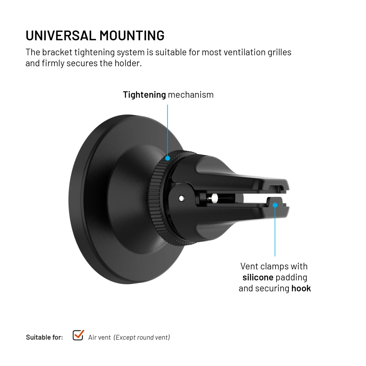 Magnetický držák FIXED MagCircle do ventilace s podporou MagSafe, černý
