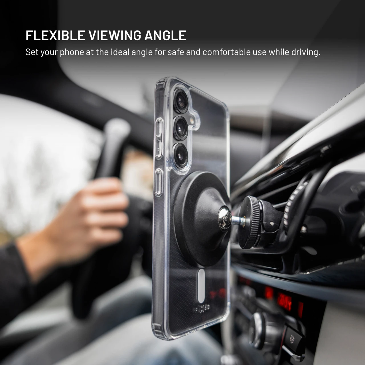 Magnetický držák FIXED MagCircle do ventilace s podporou MagSafe, černý