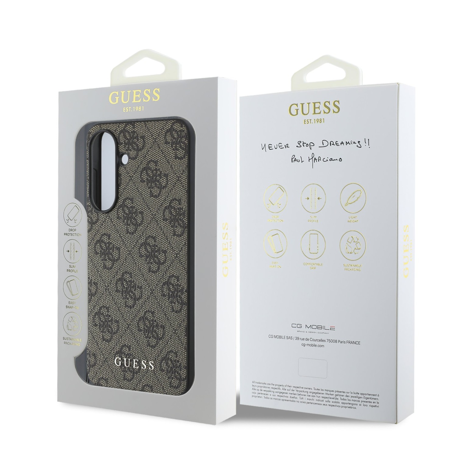 Zadní kryt Guess 4G Charm pro Samsung Galaxy A57, hnědá