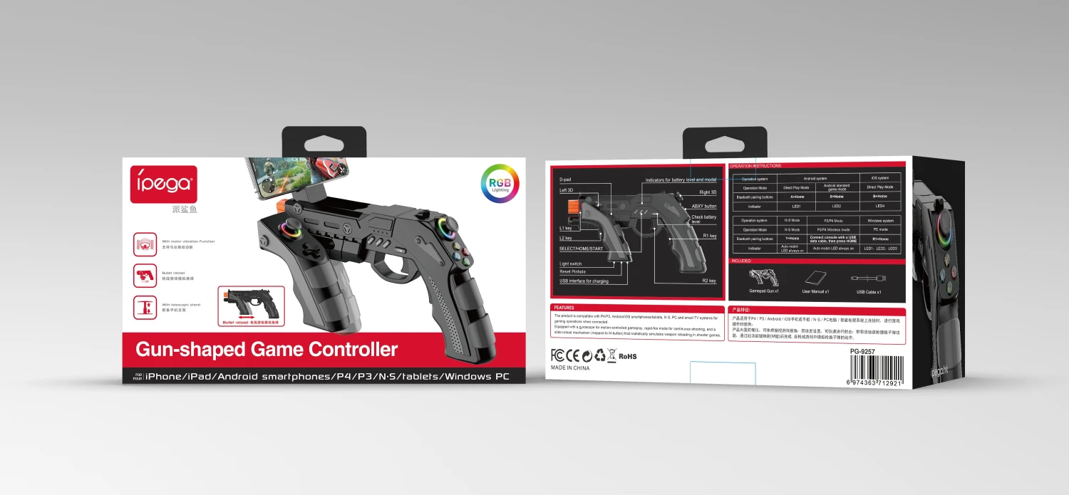 iPega 9257 Gun-Shaped Android/iOS/PS3/PS4/PC/N-Switch/SmartTV černá