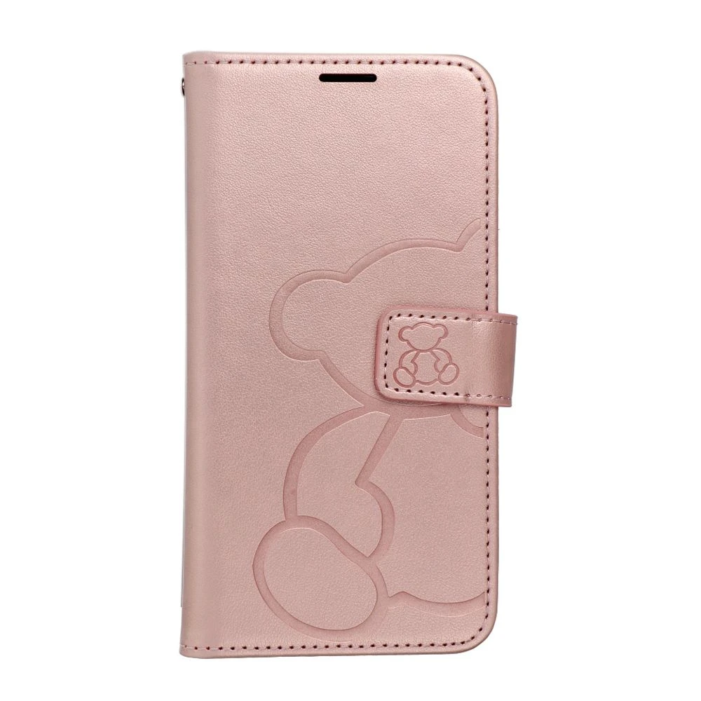 Flipové pouzdro MEZZO Book case pro Samsung Galaxy A37 5G, teddy bear rose gold